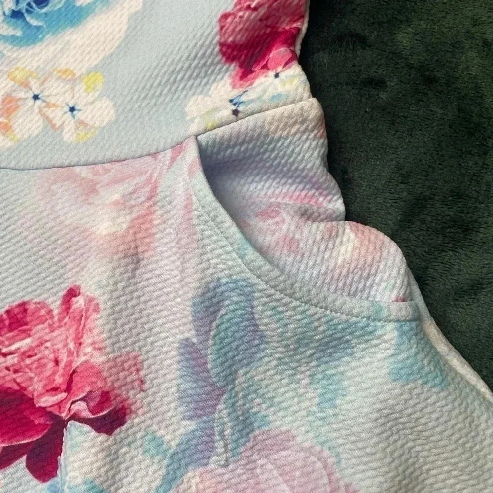 🆕 Justice Girls Blue‎ & Pink Floral Swing Dress Easter NWT Size 18 0267